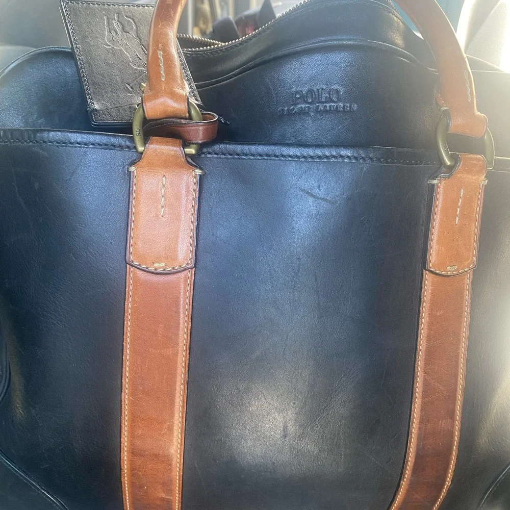 Ralph Lauren Leather Satchel Vintage Laptop Bag Black Brown